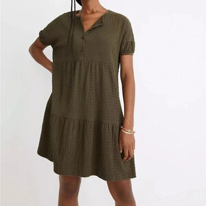 Madewell Resourced CrinkleKnit Tiered Mini Dress Size S-Fits L/XL - Green‎ - NWT